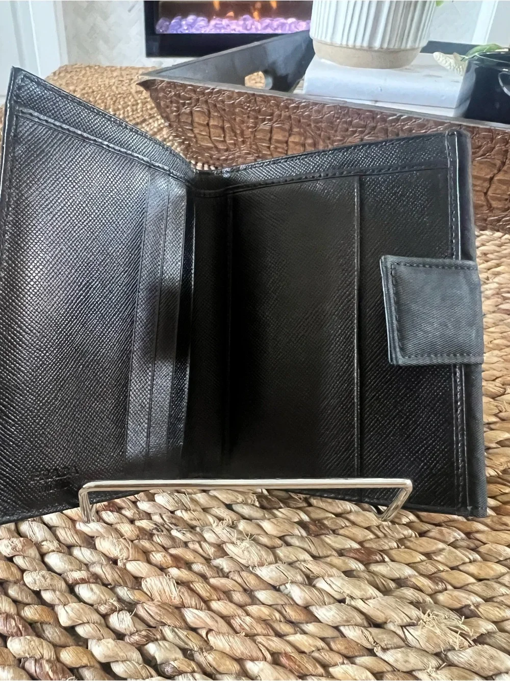 Prada Black Tessuto Nylon Triangle Logo Trifold Wallet Vintage